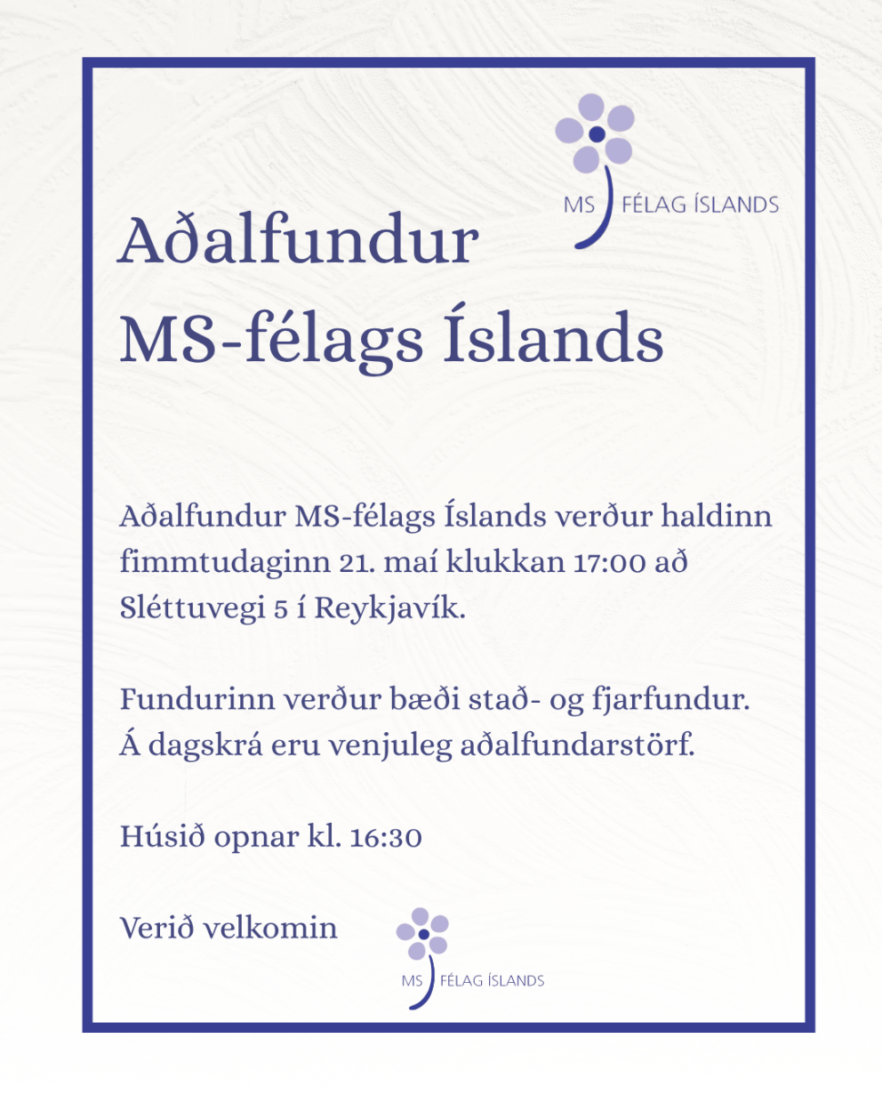 Aðalfundarboð 21. maí kl.17