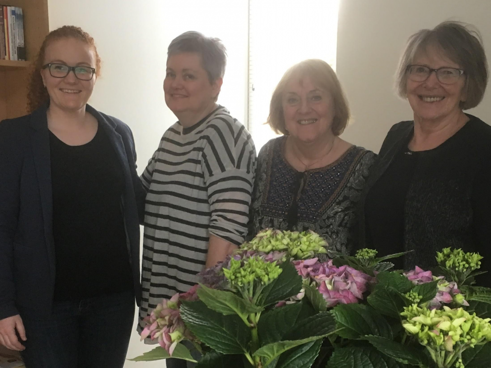 Fjórir formenn MS-félagins, núverandi og fyrrverandi, saman á stjórnarfundi Setursins