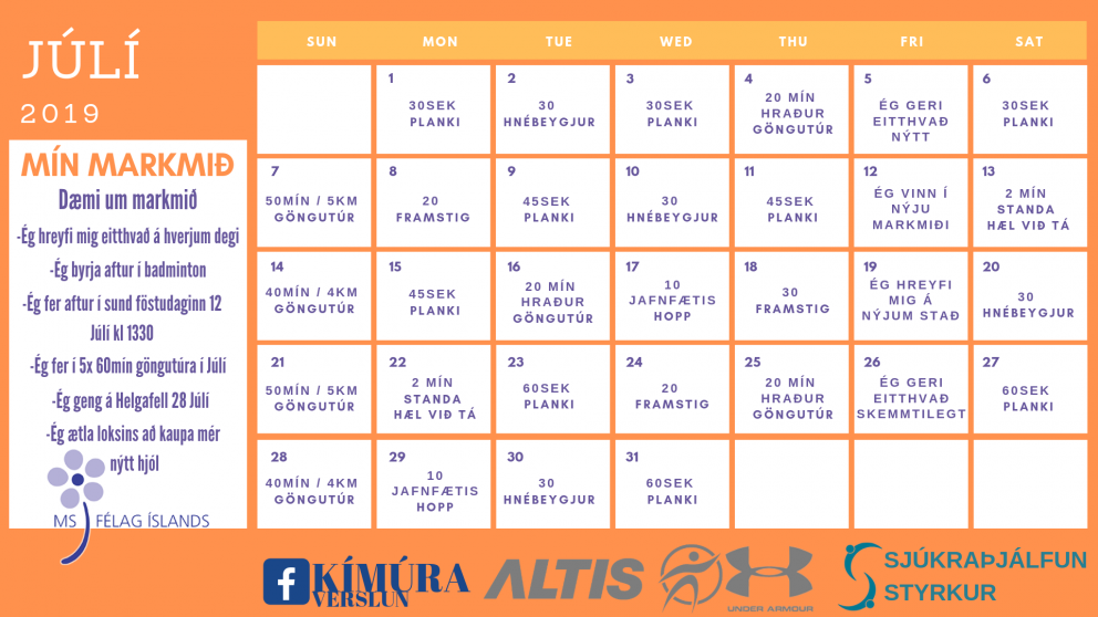 Ein æfing á dag kemur skapinu í lag – Júlí :-)