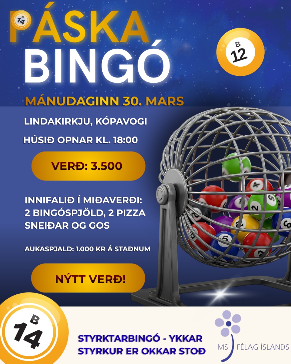 Lækkun á miðaverði á Páskabingó! 3.500
